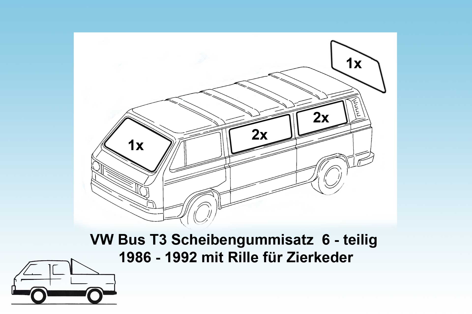 T3  Bus  Scheibendichtungssatz 86 - 92  mit Zierkeder