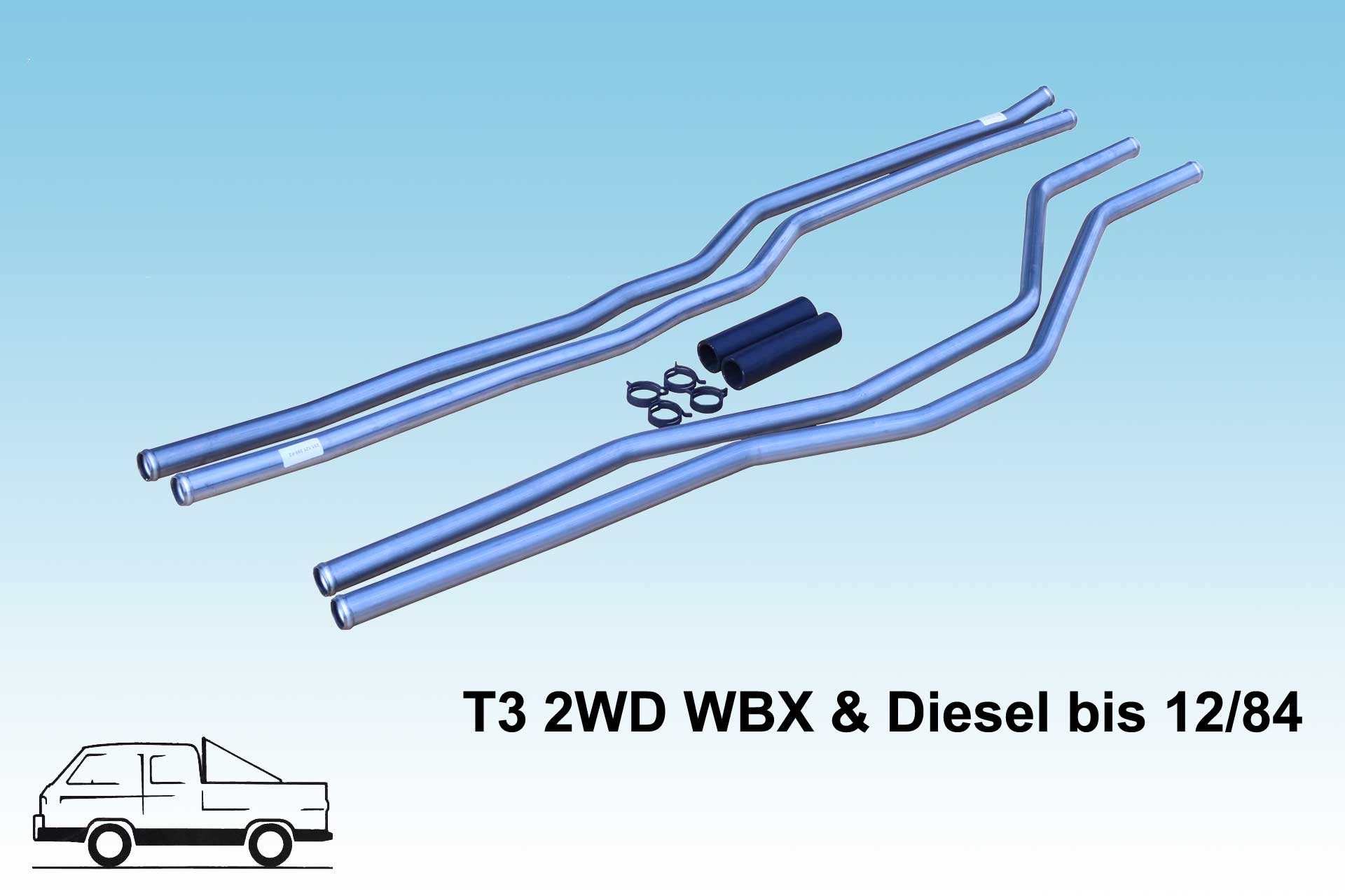 T3 Wasserrohr Edelstahl (Satz), D/TD  & WBX bis 12/84